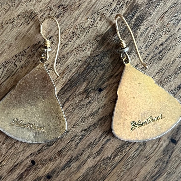 Vintage Laurel Burch Lotus Fan Earrings – Enamel & Gold-Tone Statement Dangles - Picture 3 of 6